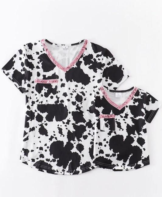 Cow Print Glitter Shirt- Adult