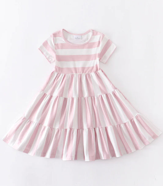 Pink Striped Dress- Girls